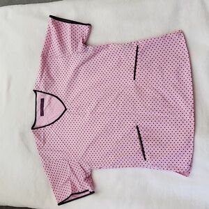 Scrub Top Women's Pink Polkadot Short Sleeves Vneck Uniform